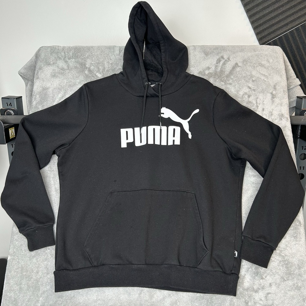 Puma Black Logo Hoodie Pullover Sweatshirt Men's XL Fleece